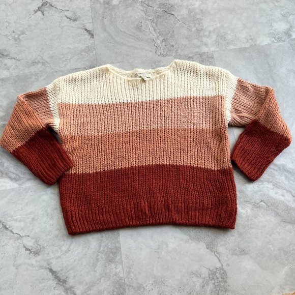 Forever 21 Block Stripe‎ Knit Sweater Size Small S Blush Cream Maroon - Picture 1 of 5